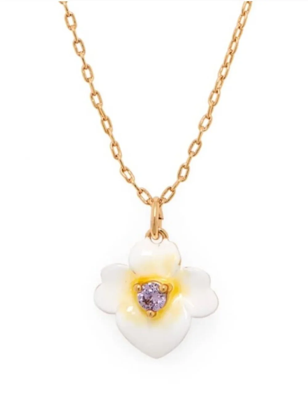 Kate Spade White Enamel Flower Pendant Necklace Gold Tone Pearl Crystal Floral